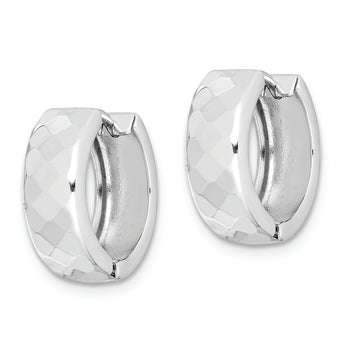 Sterling Silver Rhodium Polished Patterned Hinged Hoop Earrings