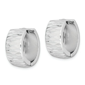 Sterling Silver Rhodium Polished Diamond Cut Hinged Hoop Earrings