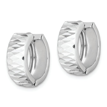 Sterling Silver Rhodium Diamond Cut Polished Hinged Hoop Earrings