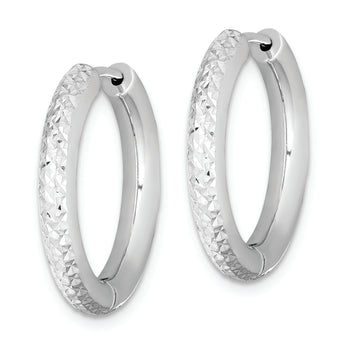 Sterling Silver Rhodium Polished Diamond Cut Hinged Hoop Earrings