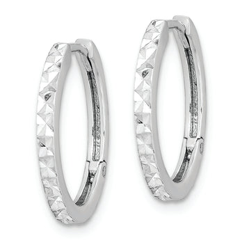 Sterling Silver Rhodium Polished Diamond Cut Hinged Hoop Earrings