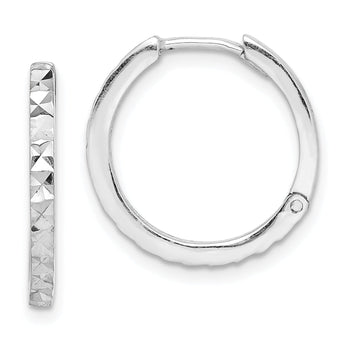 Sterling Silver Rhodium Polished Diamond Cut Hinged Hoop Earrings