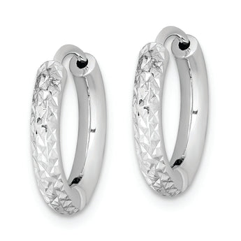 Sterling Silver Rhodium Polished Diamond Cut Hinged Hoop Earrings