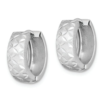 Sterling Silver Rhodium-plated Diamond Cut Hinged Hoop Earrings