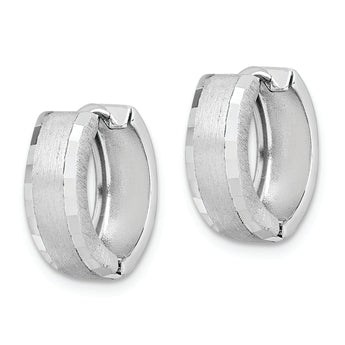 Sterling Silver Rhodium Brushed Patterned Hinged Hoop Earrings