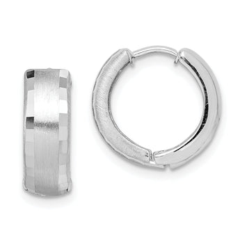 Sterling Silver Rhodium Brushed Patterned Hinged Hoop Earrings