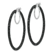 Sterling Silver Rhodium/Black Glitter Enamel 2x35mm Hoop Earrings