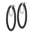 Sterling Silver Rhodium/Black Glitter Enamel 2x30mm Hoop Earrings