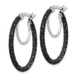 Sterling Silver Rhodium/Black Glitter Enamel 2x25mm Hoop Earrings