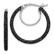 Sterling Silver Rhodium/Black Glitter Enamel 2x25mm Hoop Earrings