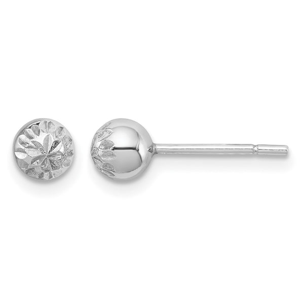 Sterling Silver Rhodium Plated 5mm Diamond Cut Post Earrings - Birthstone Company