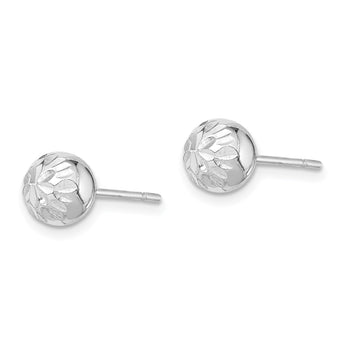 Sterling Silver Rhodium Plated 7mm Diamond Cut Post Earrings - Birthstone Company