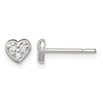 Sterling Silver Polished CZ Heart Children's Post Earrings - Birthstone Company