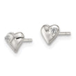 Sterling Silver Polished Heart with CZ Post Earrings - Birthstone Company