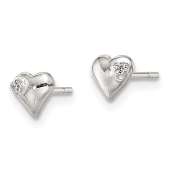 Sterling Silver Polished Heart with CZ Post Earrings - Birthstone Company