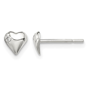 Sterling Silver Polished Heart with CZ Post Earrings - Birthstone Company