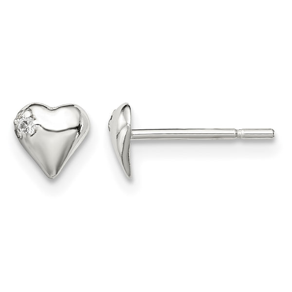 Sterling Silver Polished Heart with CZ Post Earrings - Birthstone Company