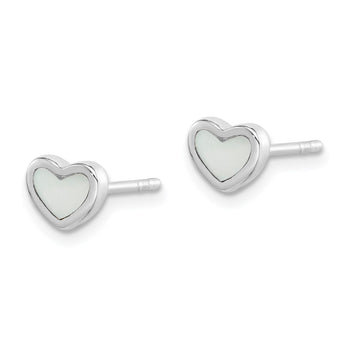 Sterling Silver Rhodium-plated Mother of Pearl Heart Post Earrings - Birthstone Company