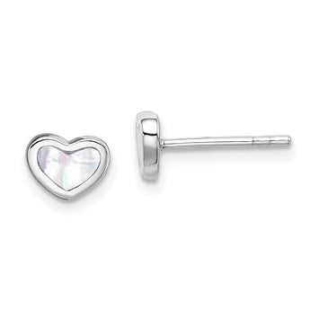 Sterling Silver Rhodium-plated Mother of Pearl Heart Post Earrings