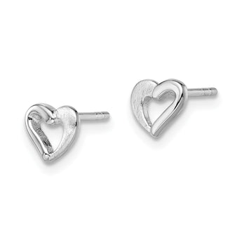 Sterling Silver RH-plated Polished & Brushed Open Heart Children's Post Earrings - Birthstone Company
