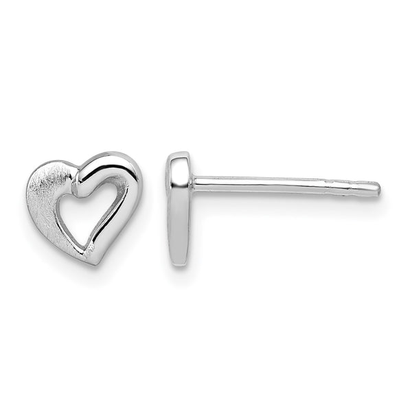 Sterling Silver RH-plated Polished & Brushed Open Heart Children's Post Earrings - Birthstone Company