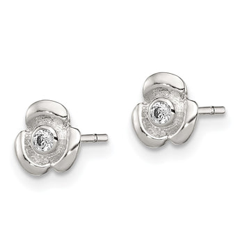 Sterling Silver Polished Flower with CZ Children's Post Earrings - Birthstone Company