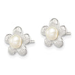 Sterling Silver Polished & Textured Sim. Pearl Flower Post Earrings - Birthstone Company