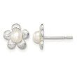 Sterling Silver Polished & Textured Sim. Pearl Flower Post Earrings - Birthstone Company