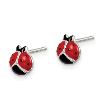 Sterling Silver Polished Red/Black Enameled Ladybug Post Earrings - Birthstone Company