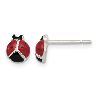 Sterling Silver Polished Red/Black Enameled Ladybug Post Earrings - Birthstone Company