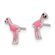 Sterling Silver Polished Pink & Black Enameled Flamingo Post Earrings - Birthstone Company