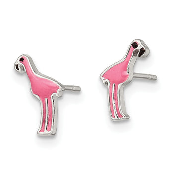 Sterling Silver Polished Pink & Black Enameled Flamingo Post Earrings - Birthstone Company
