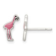 Sterling Silver Polished Pink & Black Enameled Flamingo Post Earrings - Birthstone Company