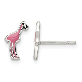 Sterling Silver Polished Pink & Black Enameled Flamingo Post Earrings - Birthstone Company