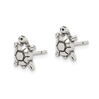 Sterling Silver Polished & Antiqued Turtle Post Earrings - Birthstone Company