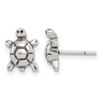 Sterling Silver Polished & Antiqued Turtle Post Earrings - Birthstone Company
