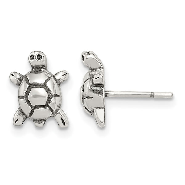 Sterling Silver Polished & Antiqued Turtle Post Earrings - Birthstone Company
