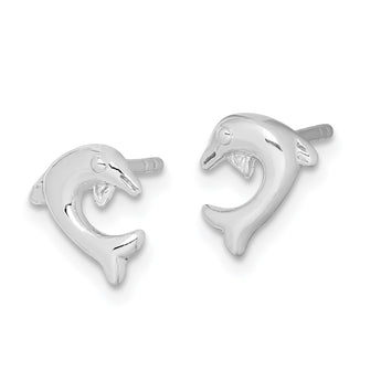 Sterling Silver Rhodium-plated Polished Dolphin Post Earrings - Birthstone Company