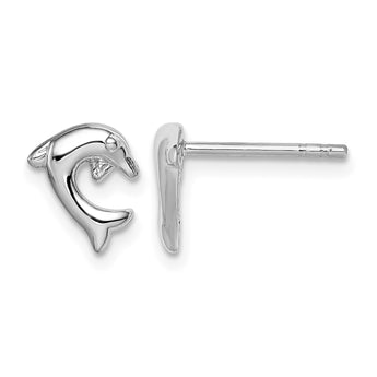 Sterling Silver Rhodium-plated Polished Dolphin Post Earrings - Birthstone Company