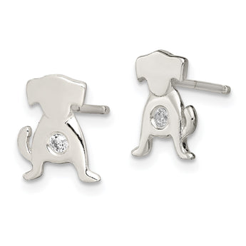 Sterling Silver Polished CZ Dog Post Earrings - Birthstone Company