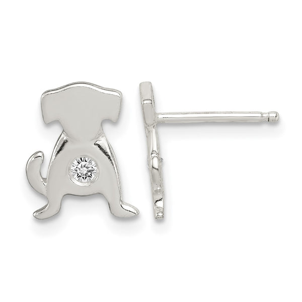 Sterling Silver Polished CZ Dog Post Earrings - Birthstone Company
