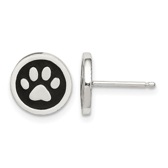 Sterling Silver Polished Enamel Paw Print Post Earrings - Birthstone Company