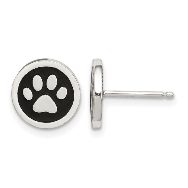 Sterling Silver Polished Enamel Paw Print Post Earrings - Birthstone Company