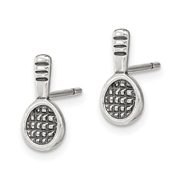 Sterling Silver Antique Tennis Racquet Post Earrings - Birthstone Company