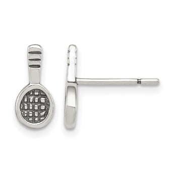 Sterling Silver Antique Tennis Racquet Post Earrings - Birthstone Company