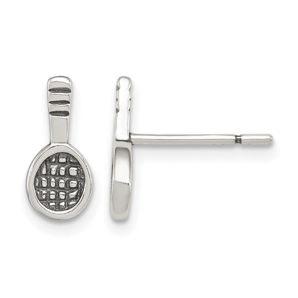 Sterling Silver Antique Tennis Racquet Post Earrings - Birthstone Company