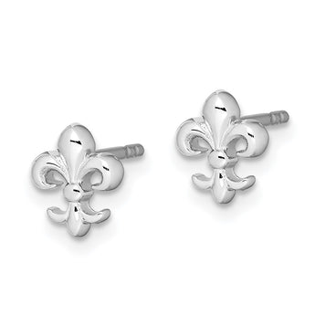 Sterling Silver Rhodium-plated Polished Fleur de Lis Post Earrings - Birthstone Company