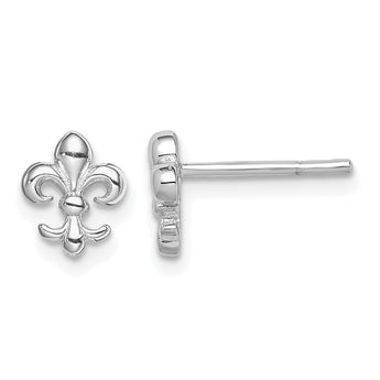 Sterling Silver Rhodium-plated Polished Fleur de Lis Post Earrings - Birthstone Company