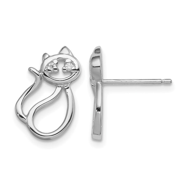 Sterling Silver Rhodium Plated CZ Open Cat Post Earrings - Birthstone Company