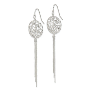 Sterling Silver Polished & Diamond-cut Filigree Circle & Chain Dangle Earri